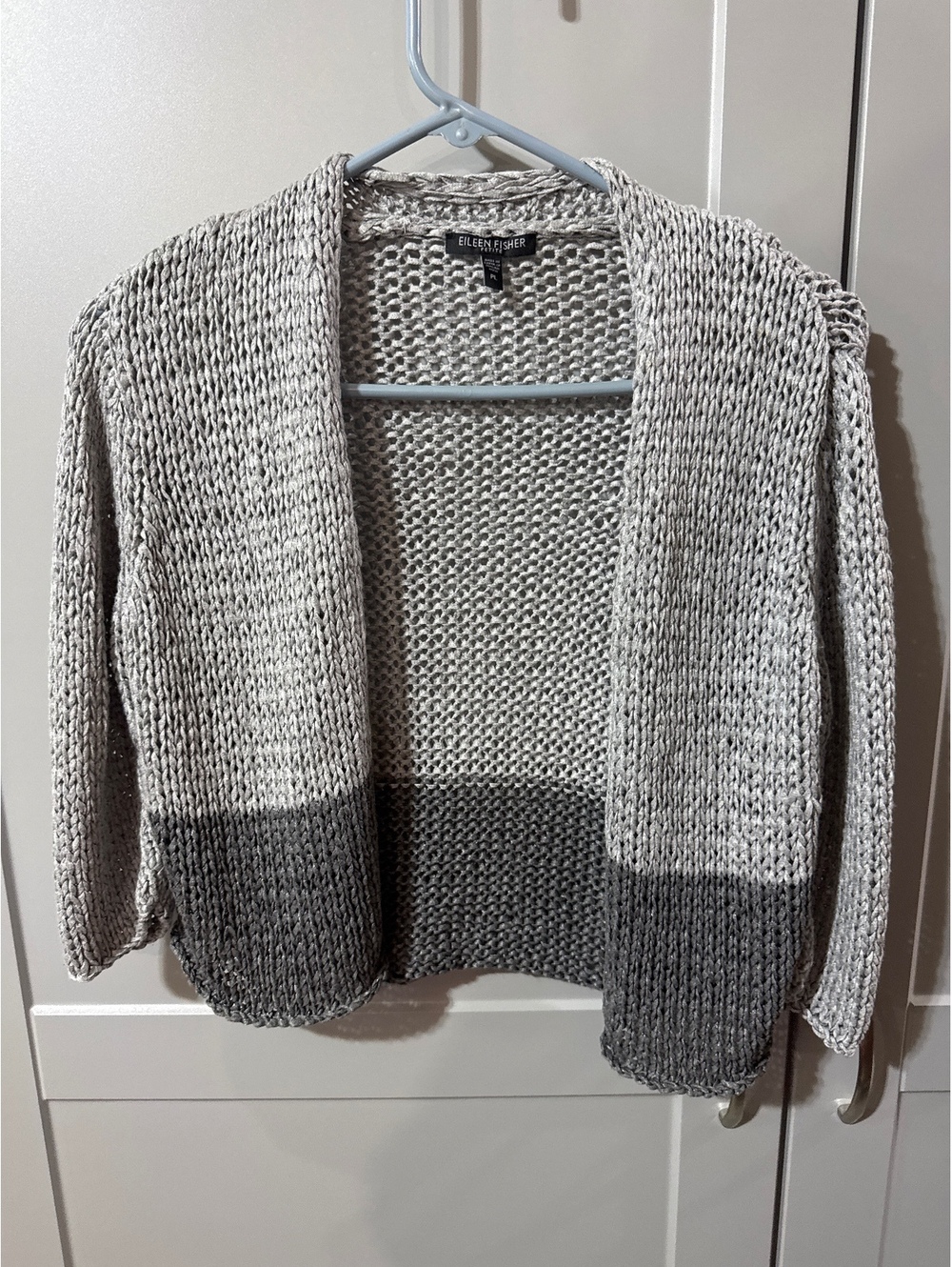 Eileen Fisher Petite Two-Tone Chunky Knit Cardigan Sweater -